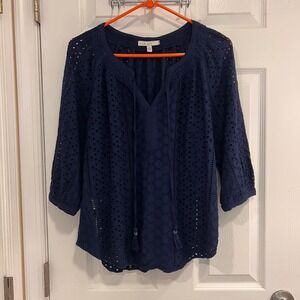 Pale Sky Boho Women's Blouse With Tassel‎ and Cutout Detail